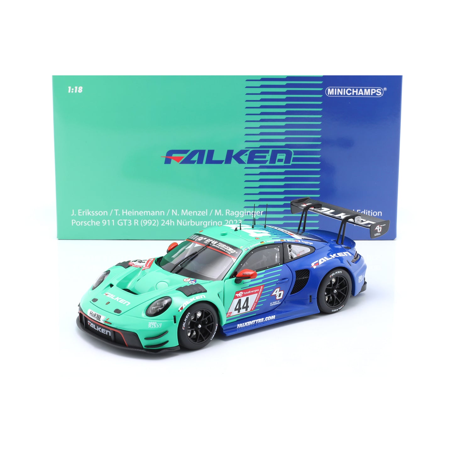 Modellauto Porsche 911 GT3 R (992) Falken #44 24h Nürburgring 2023 1:18 Minichamps